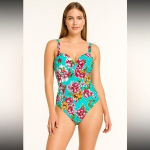 Leilani Push up Swimsuit Turquoise Blue Zinnias Floral women’s 10 multiple ways
